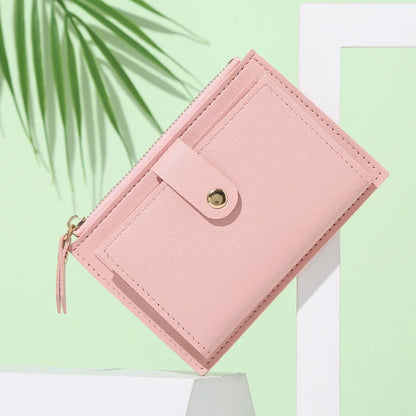 Ladies Fashion Solid Color Multi-slot Card Holder / Mini PU Leather Wallet - Smarsty