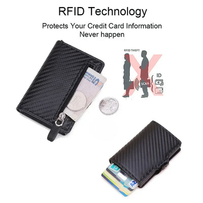Carbon Fiber Rfid Blocking Men ID Credit Card Holders Wallet Leather Metal Business Bank CreditCard Cardholder Case Carteras - Smarsty
