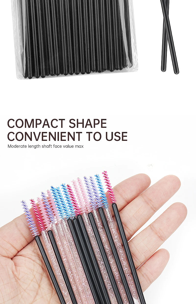 50 Pcs Disposable Eyelash Brushes with Diamond Handles - Smarsty