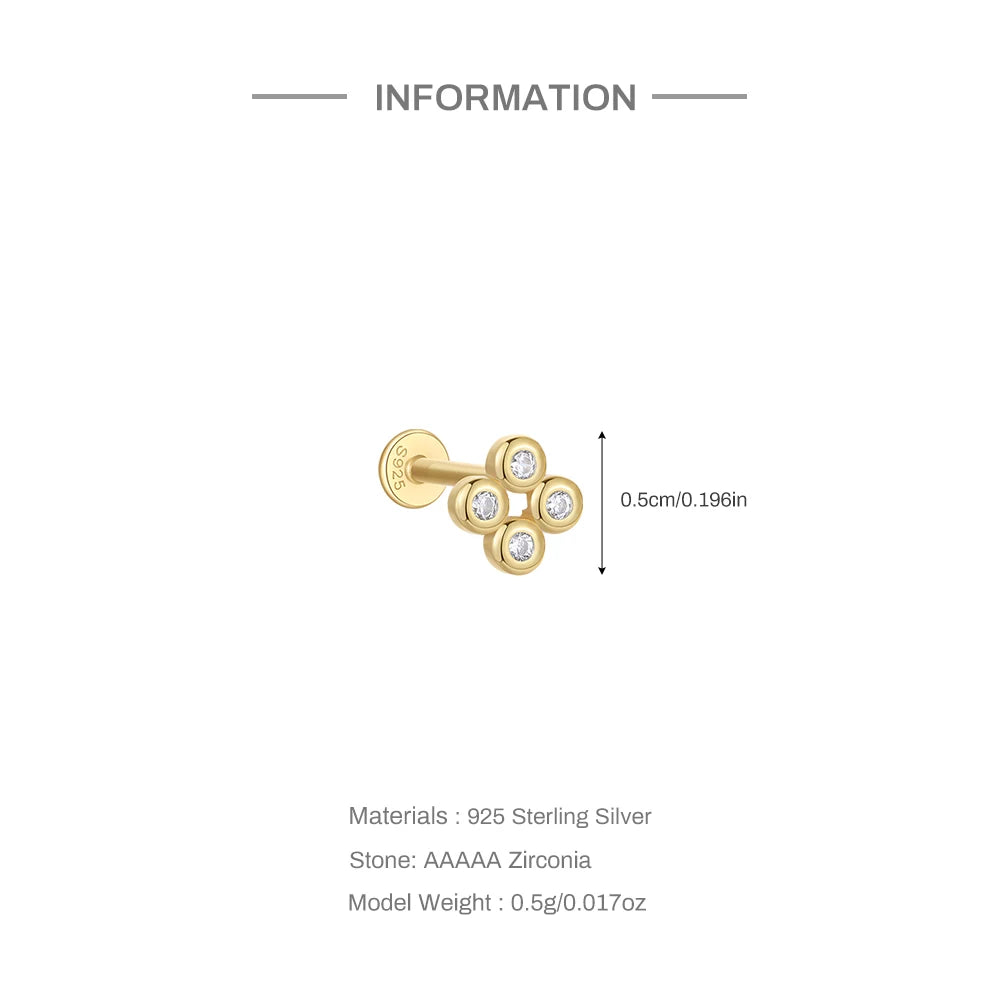925 Silver Star Moon Zircon Stud Earrings Hypoallergenic - Smarsty