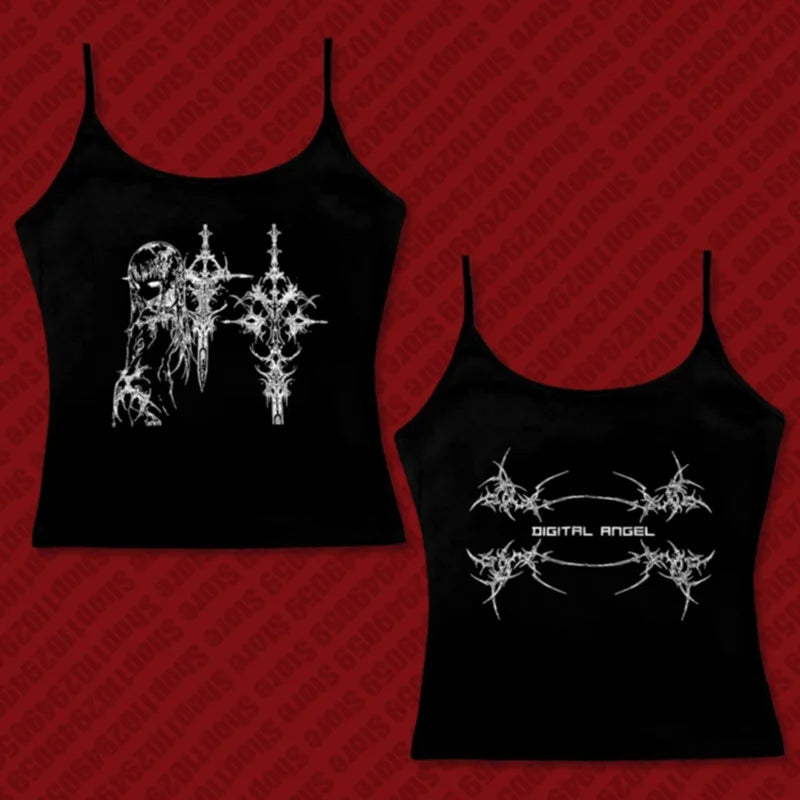 Y2k Style Aesthetic Sweet Sexy Tank Tops Women Sleeveless Casual Cartoon Print Tanks Harajuku All Match Cropped Grunge Emo Girls