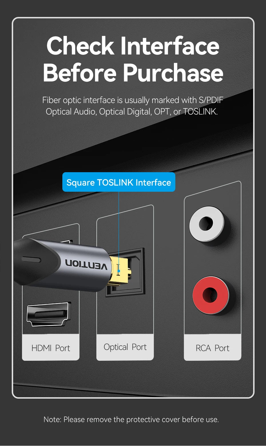 Vention Digital Optical Audio Cable for Superior Sound Quality - Smarsty