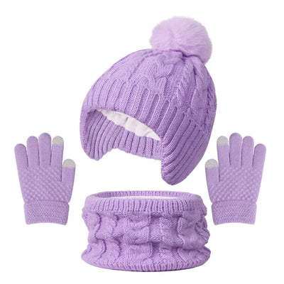 Kids Winter Hat Scarf Gloves Set Fleece Lined Warm - Smarsty