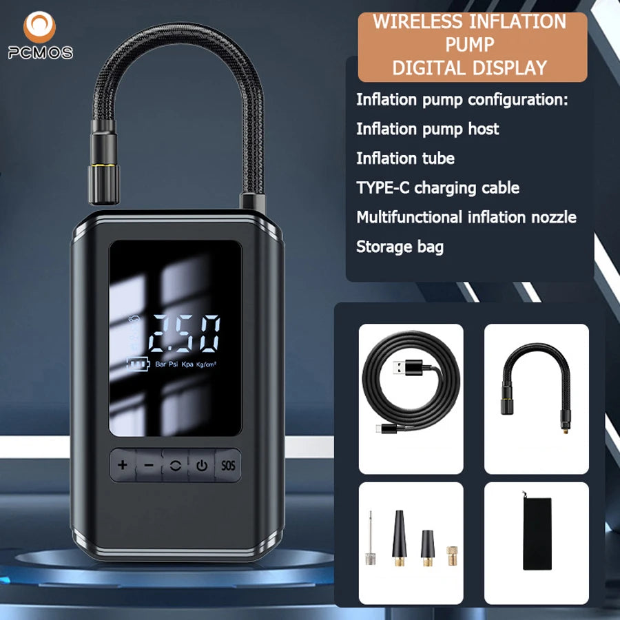 Portable Tire Inflator With LCD Display Wireless Charging - Smarsty