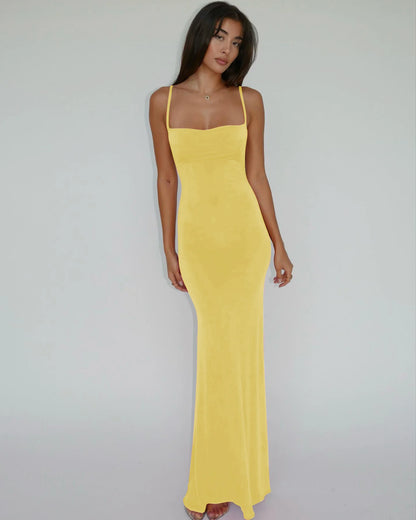 Hugcitar 2025 Spring Solid Sleeveless Backless Elegant Sexy Bodycon Y2K Maxi Prom Dress Women Clothes Birthday Party Casual Y2K