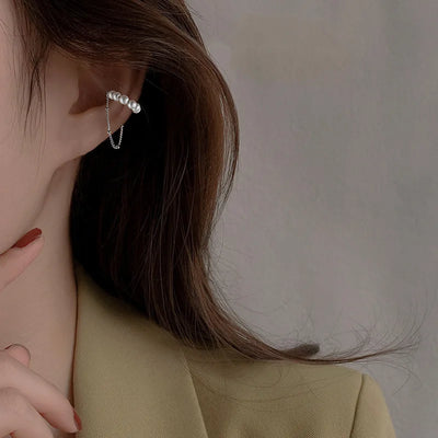 Zircon C Shape Long Tassel Ear Cuffs No Piercing Earrings - Smarsty