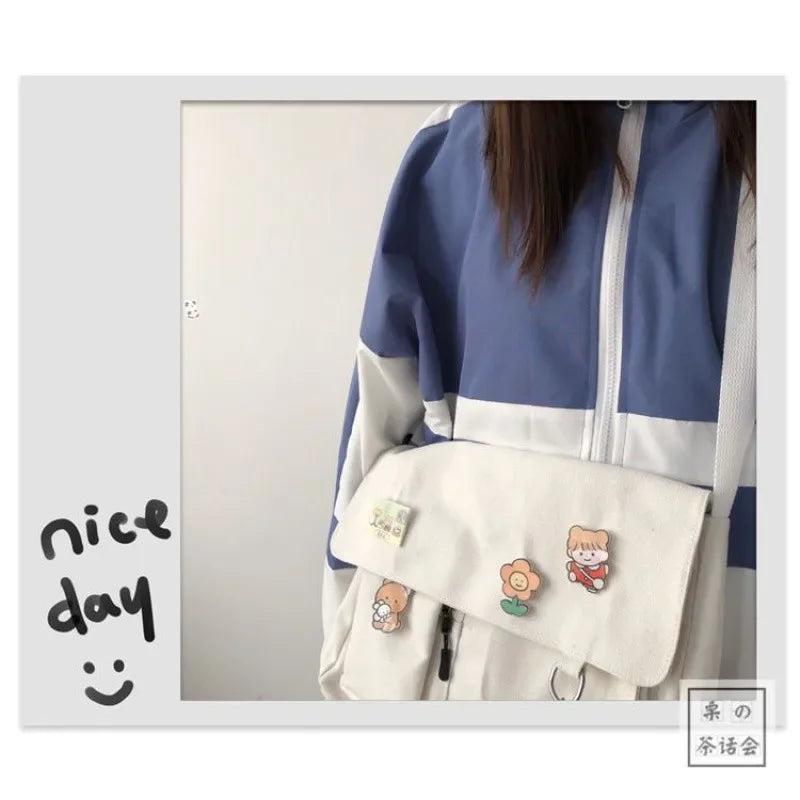 Harajuku Messenger Bag For Girls Durable Canvas School Bag - Smarsty