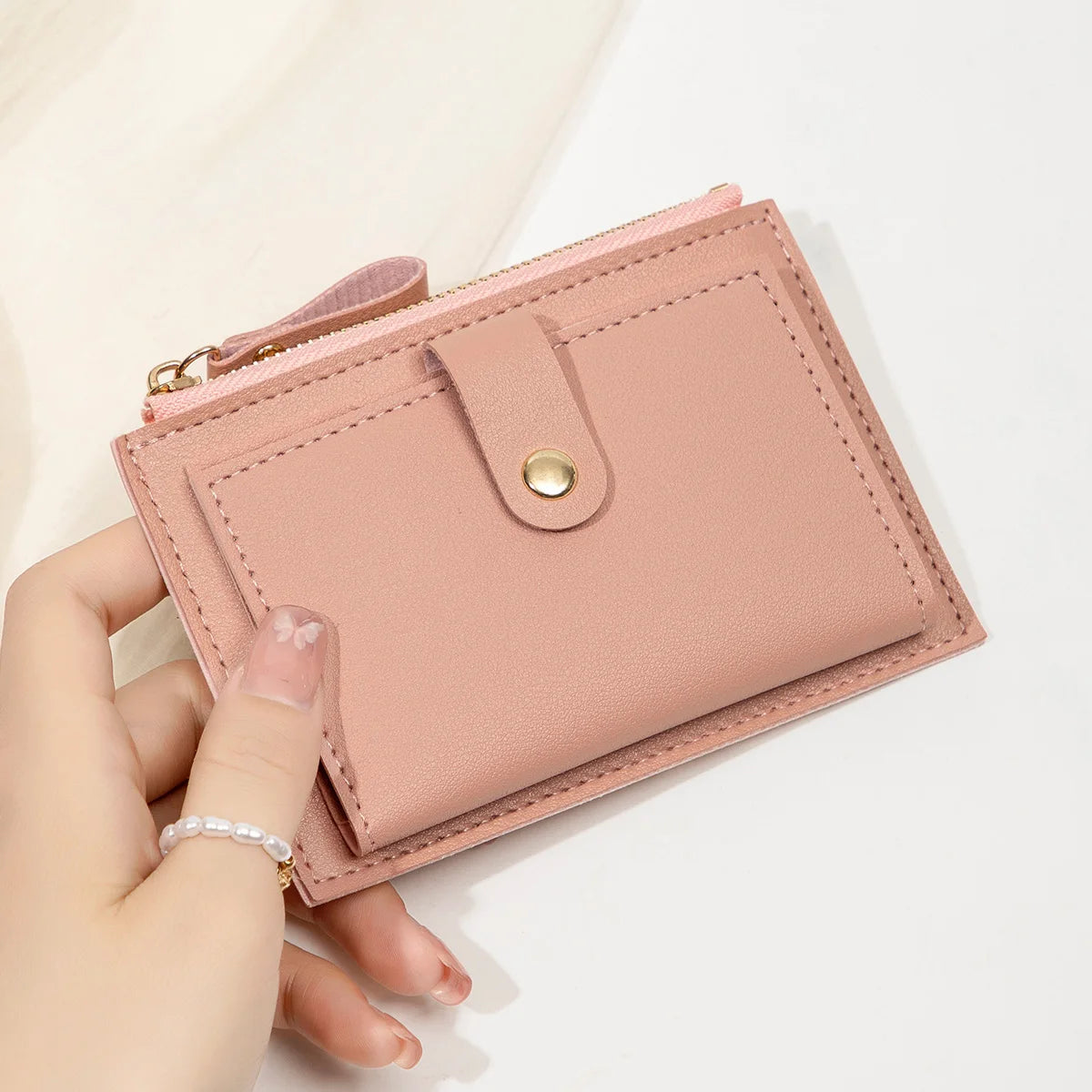 Minimalist and fashionable women's short card bag, ultra-thin mini PU leather zero wallet, women's credit card holder wallet