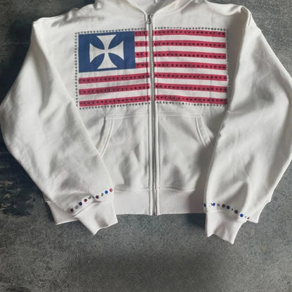 Autumn and winter new minimalist design color collision pattern women hooded sweatshirt Harajuku Y2k loose zipper sweatshirt