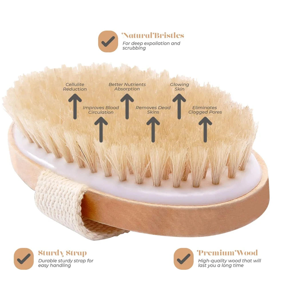 Natural Bristle Exfoliating Body Brush for Glowing Skin - Smarsty