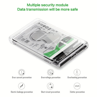 Transparent HDD Case HDD Enclosure 2.5 Inch SSD SATA To USB Type-C Adapter Portable External Hard Drive Box Tool-Free