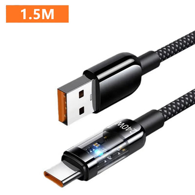 NNBILI USB C Quick Charging Cable 240W Nylon Braided Transparent Type C High-speed Charger Wire for Samsung Huawei Mi Data Line - Smarsty