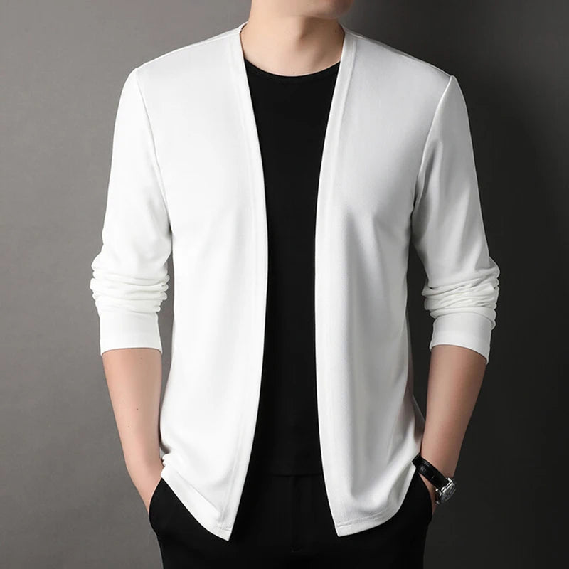 New Slim Fit Cardigan for Men, Thin Spring and Autumn Outerwear, Long Sleeve Casual Trendy Versatile Pure Color Slim Fit Autumn - Smarsty