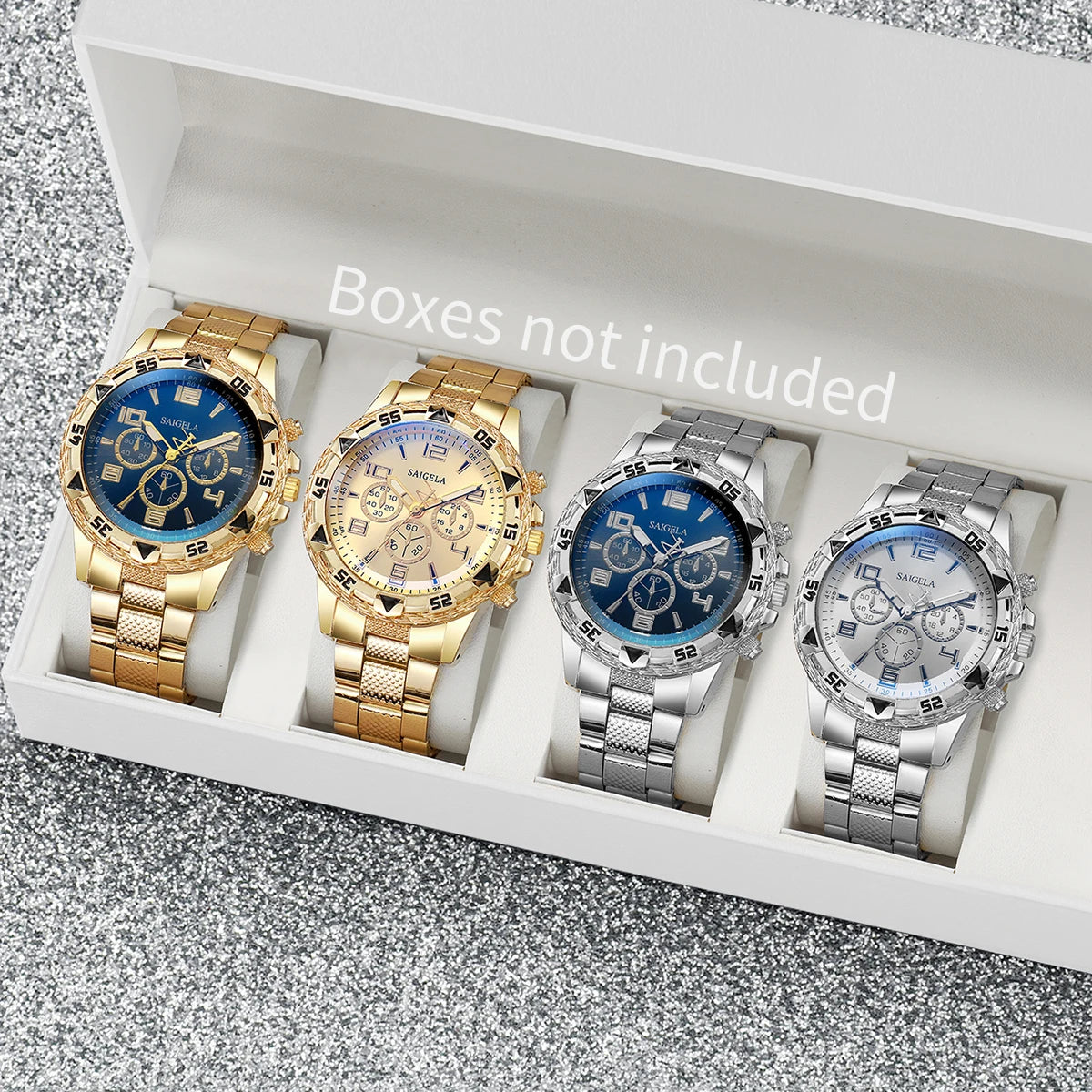 Men's Arabic Dial Quartz Watches Set with Steel Bands - Smarsty