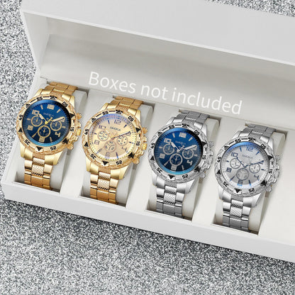 Men's Arabic Dial Quartz Watches Set with Steel Bands - Smarsty