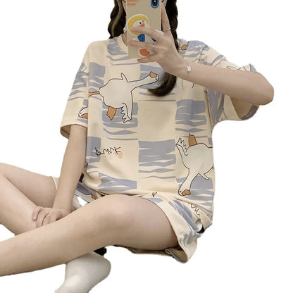 New Pajamas Female Summer Large Size Short-Sleeved Homewear Suit Korean Version of the Student Sweet and Lovely Ladies Homewear - Smarsty