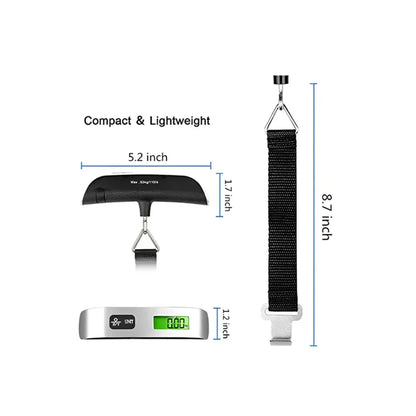 50kg/110lb Portable Digital Luggage Weight Scale LCD Display Pocket Electronic Suitcase Travel Scale Balance Baggage Weight Tool