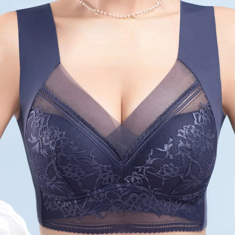 L-6L Women Large Bra Push Up Ice Silk Seamless upper Bralette Lace Wireless Summer Bras Plus Size Top Lingerie Underwear 15019 - Smarsty
