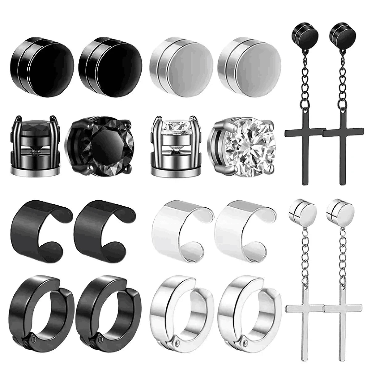 Mens Magnetic Stainless Steel Clip Earrings Set No Piercing - Smarsty
