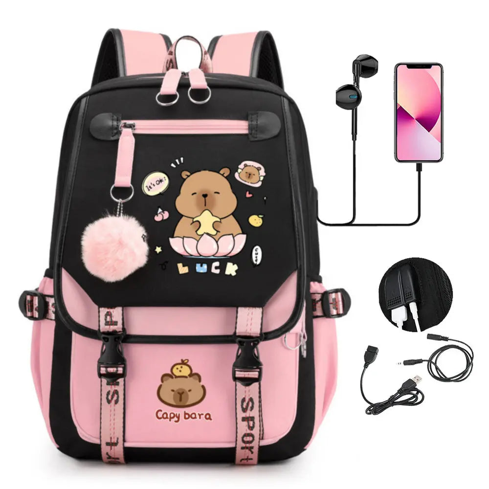 Unisex Canvas Laptop Backpack With USB Charge Patchwork - Smarsty