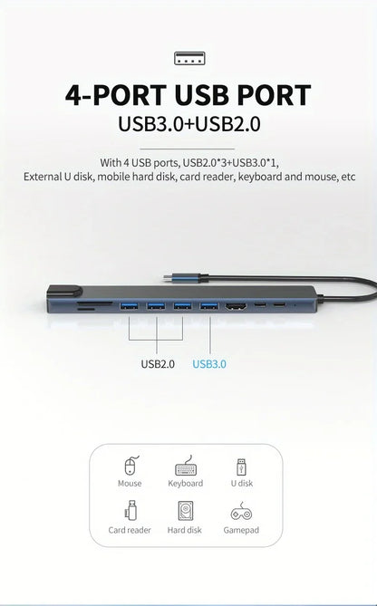 USB C Hub 4K30Hz Dock With HDMI RJ45 Ethernet PD100W