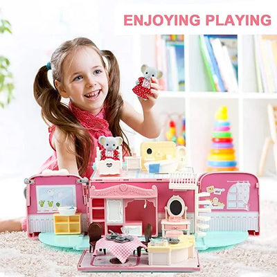 Dollhouse Koala Diary Girl Play House Toy Diy Tour Bus Bedroom Dresser Dining Kitchen Bathroom Shop Pretend Family Toys Girls by Smarsty