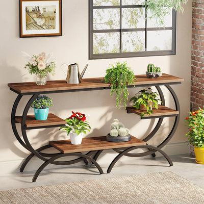 Tribesigns C-Shaped End Table, Industrial 3-Tier Small Table for Couch, Wood Bedside Table Snack Table with Storage Shelves - Smarsty