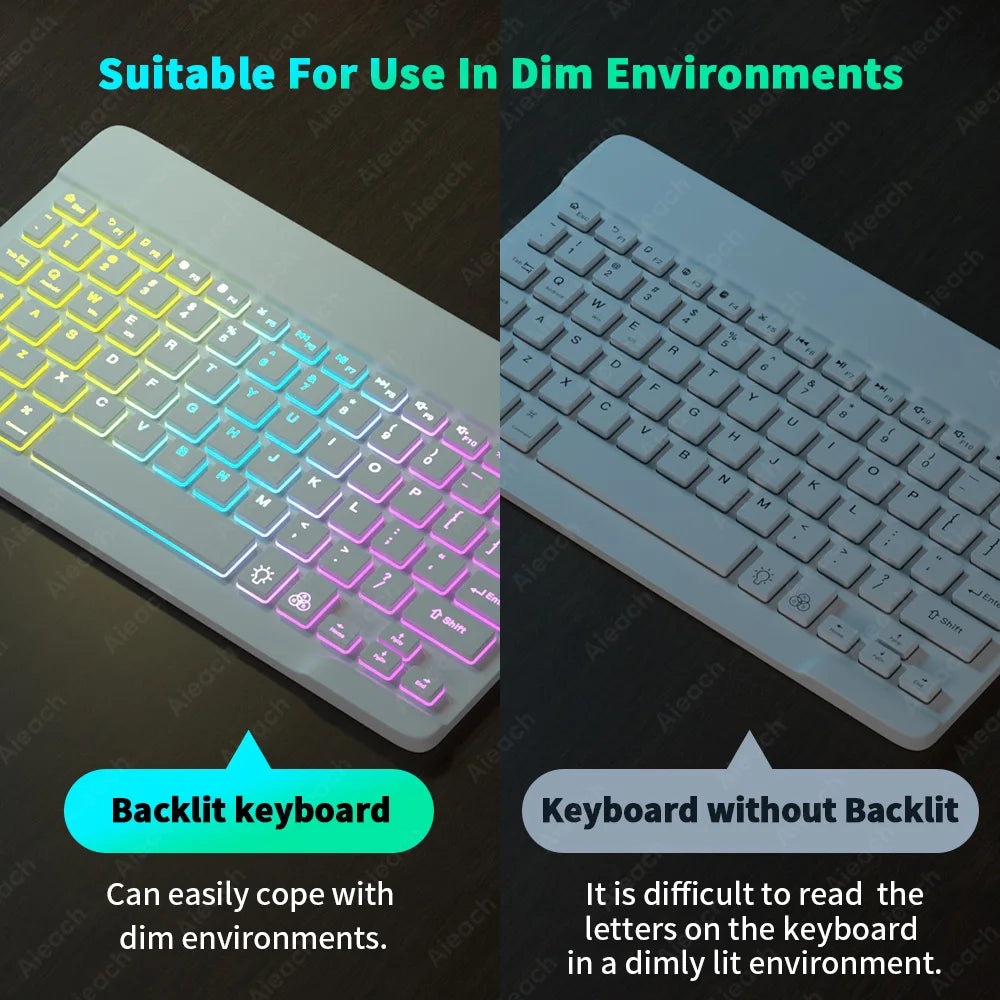 Wireless Tablet Keyboard with Rainbow Backlit for iPad