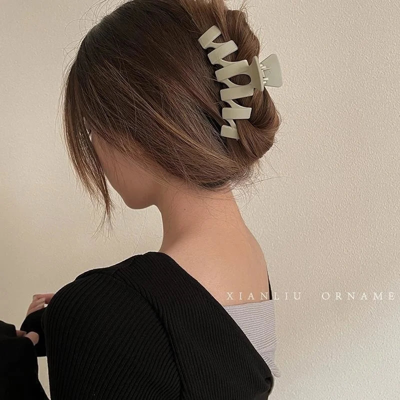 Korean Coffee Beige Acrylic Geometric Hair Claw Clip Large - Smarsty