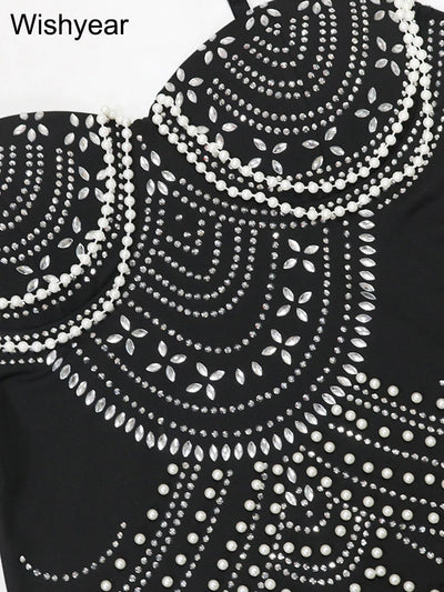 New Luxury Sparkly Crystal Rhinestone Pearl Celebrities Gown Brown Dress Woman Strap Evening Party Birthday Prom Wedding Vestido - Smarsty