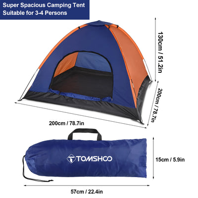 TOMSHOO 3-4 Persons Camping Tent Lightweight Outdoor Backpacking Tent with Rain Fly for Family Camping Hiking Beach Fishing Tent by Smarsty