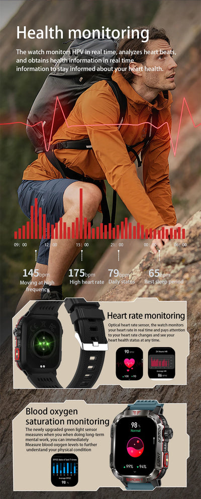 Waterproof Military GPS Smart Watch With Bluetooth Call - Smarsty
