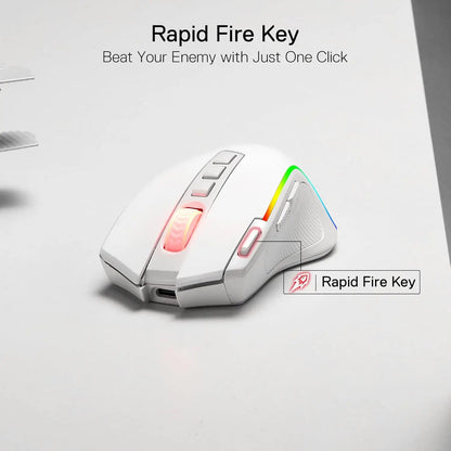 Redragon M612 PRO RGB 8000 DPI Wired/Wireless 9 Programmable Buttons 6 Backlit Modes Gaming Mouse, White