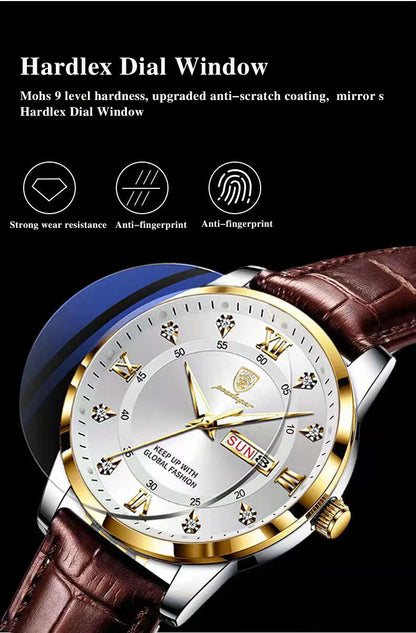 Luxury Waterproof Luminous Leather Quartz Watch for Men - Smarsty