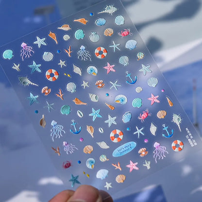 5D Summer Beach Nail Stickers with Shiny Sea Designs - Smarsty