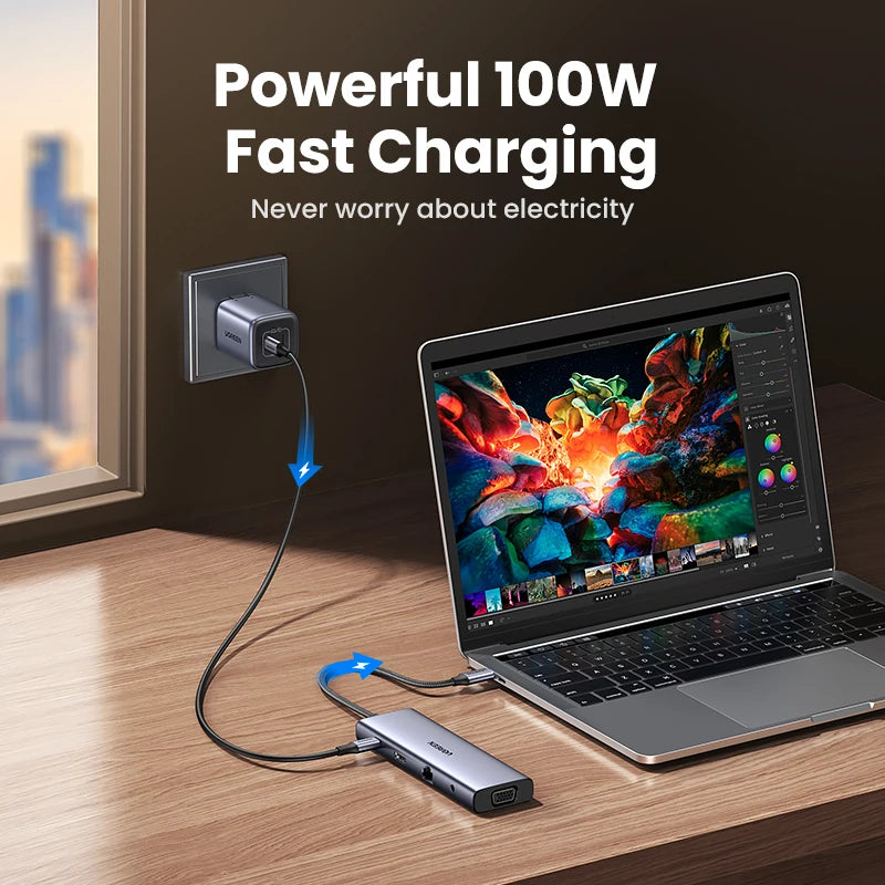 USB C Multiport Hub 4K HDMI Ethernet Dock PD100W Compact