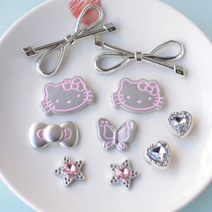 MINISO Silvery Hello Kitty Set Girls Women Shoe Charms DIY Hole Shoes Detachable Buckle Garden Shoes Accessories Festival Gift