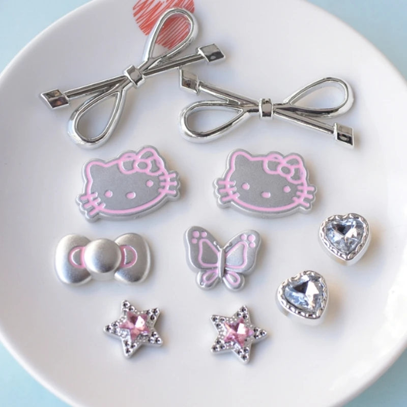 MINISO Silvery Hello Kitty Set Girls Women Shoe Charms DIY Hole Shoes Detachable Buckle Garden Shoes Accessories Festival Gift