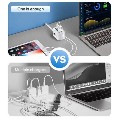 Fast USB Charger 6 in 1 Power Strip Desktop Charging Station Fast Charging 1m Cord USB HUB Adapter Socket for iPhone 16 Home - Smarsty