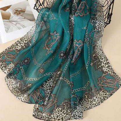 Women Print Chiffon Scarf Lightweight Sunscreen Shawl Wrap - Smarsty
