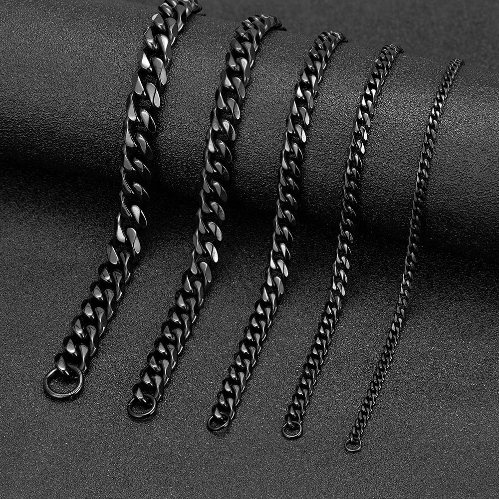 MKENDN 3-11mm Silver Stainless Steel Curb Link Bracelet - Smarsty