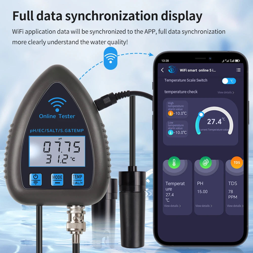 Tuya WiFi 5 in 1 Water Quality Monitor for Aquariums - Smarsty