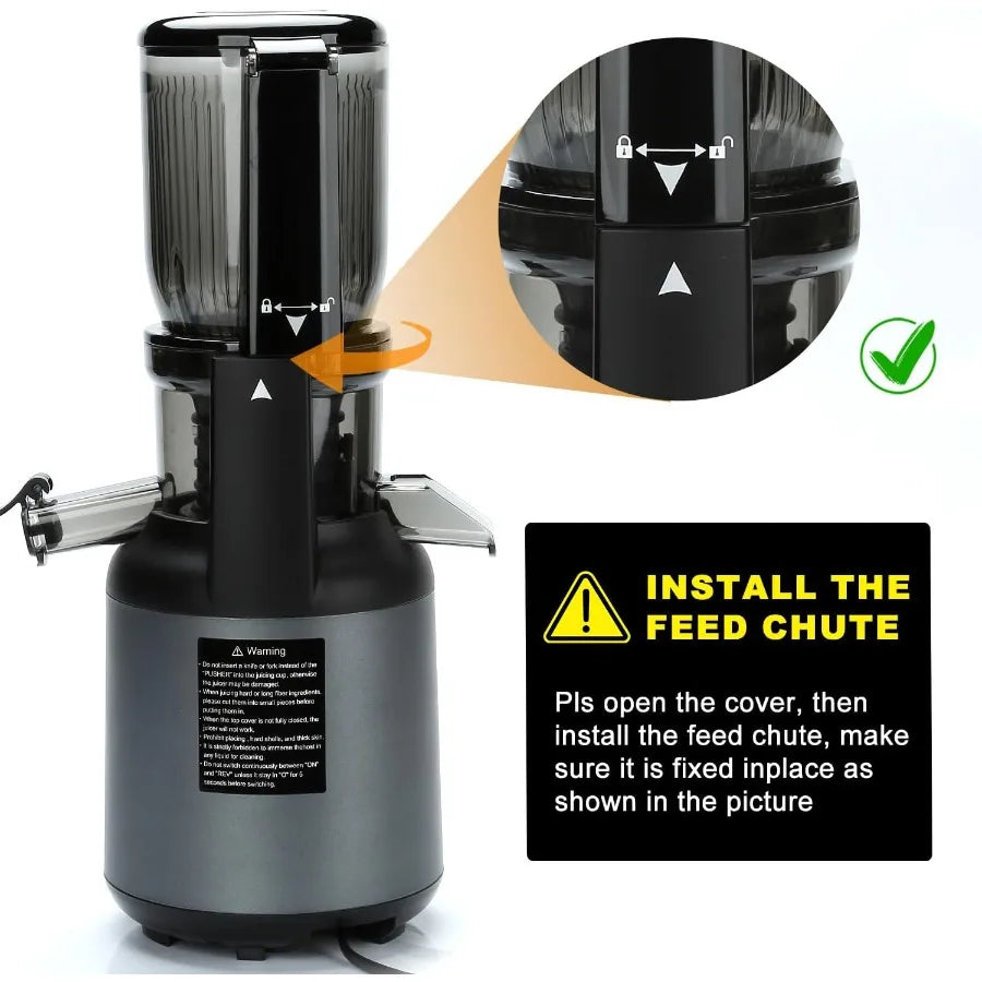 Cold press juicer with 4.2inch large feed chute for whole fruits and vegetables slow juicing extraction machine with 250W masti