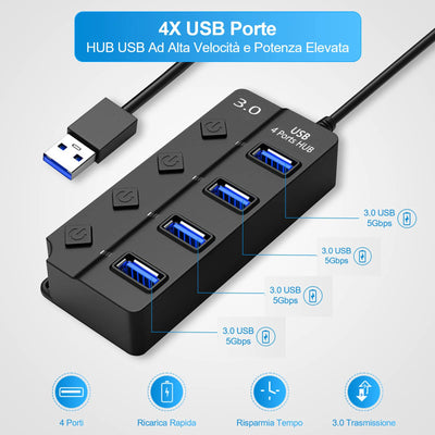 USB 3.0 Hub 7 Port High Speed Powered Switch Cable - Smarsty