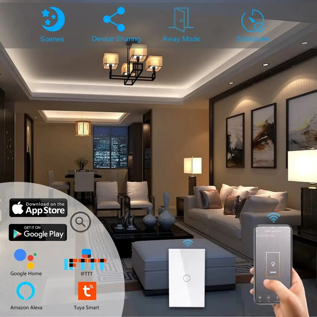 Tuya Smart Touch Switch No Neutral Wire Compatible with Alexa - Smarsty