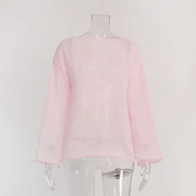 Elegant Sweater Women 2024 Summer Autumn Casual Fashion Loose Women Pullovers Chic Pink White Jumper Sueter Mujer - Smarsty