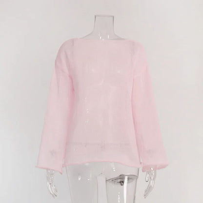 Elegant Sweater Women 2024 Summer Autumn Casual Fashion Loose Women Pullovers Chic Pink White Jumper Sueter Mujer - Smarsty