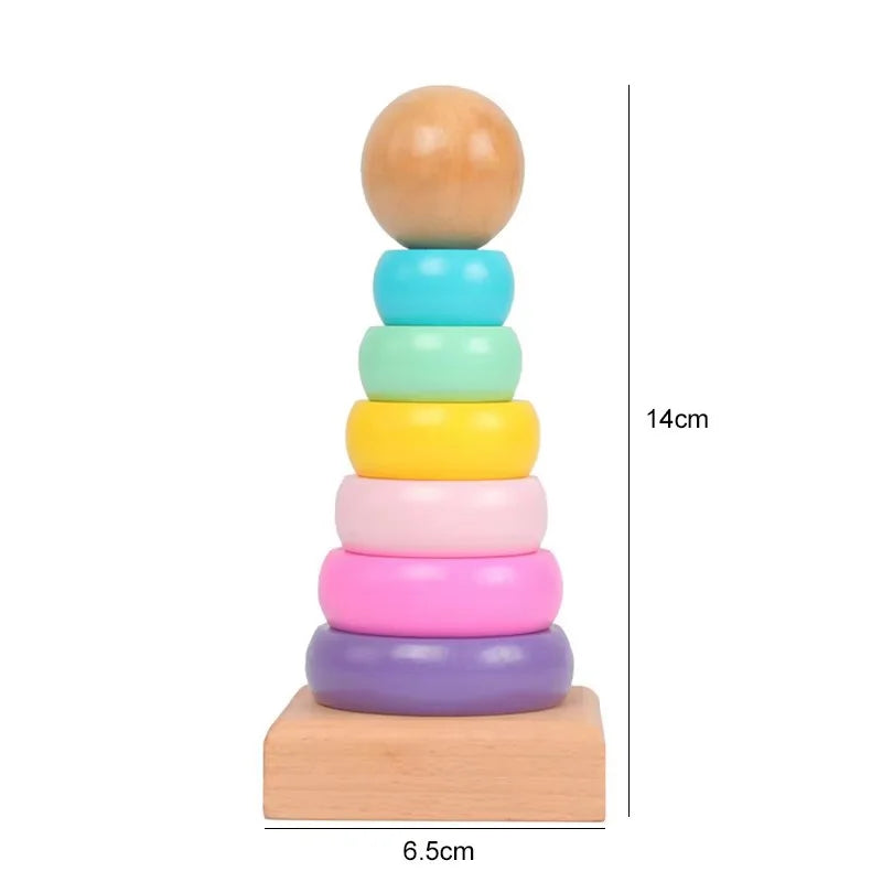 Wooden Rainbow Tower Children Educational Montessori Toys Childhood Learning Kids Colorful Wood Blocks for Christmas Gift TMZ