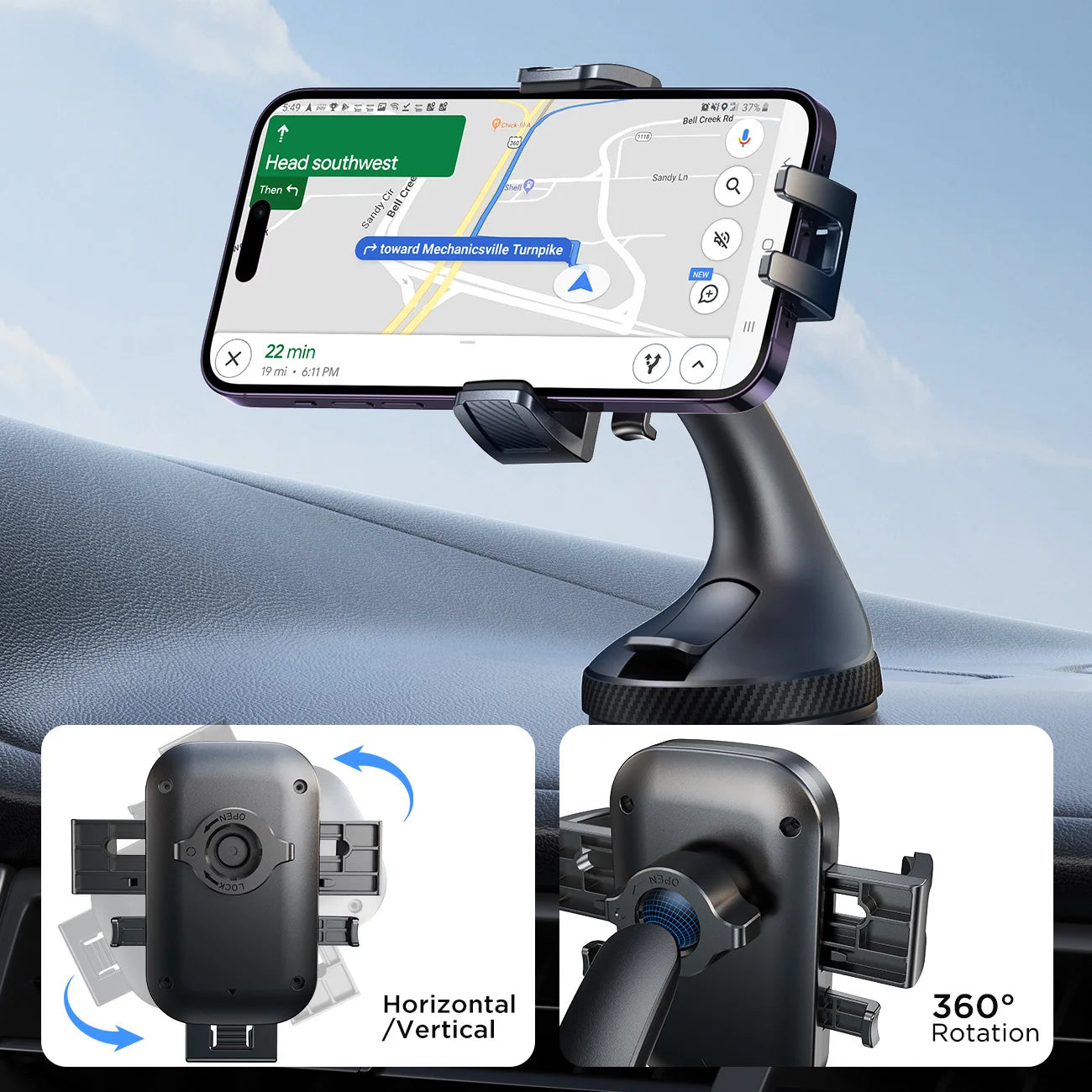 Universal Car Phone Mount With Strong Suction 360 Rotation - Smarsty