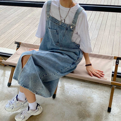 Spring Summer Denim Overall Dress Women Sleeveless Jeans Dresses Fashion Female Solid Slip Casual Loose Spaghetti Strap Dresses - Smarsty